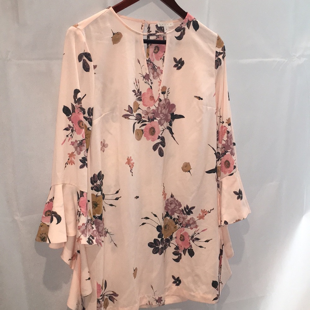 Leith Pink Floral Long Sleeve Tunic Top / Mini Dress | Size S